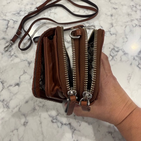 Vera Bradley leather crossbody wallet or wristlet. Cognac leather. Gently used. - Picture 2 of 9